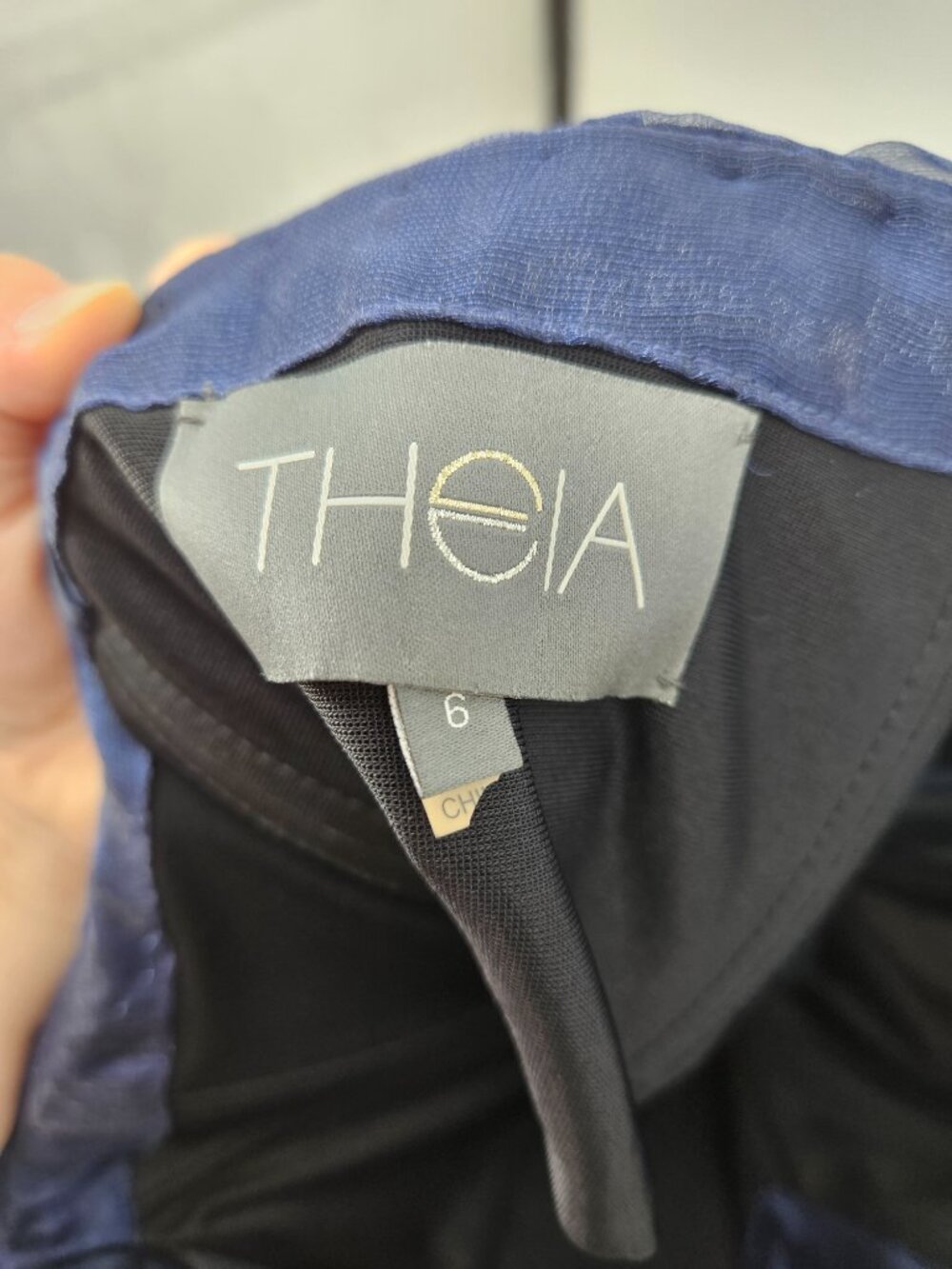 Theia Strapless Ruched Tulle Cocktail Dress Navy Blue Women's Size 6 Evening - Picture 6 of 12